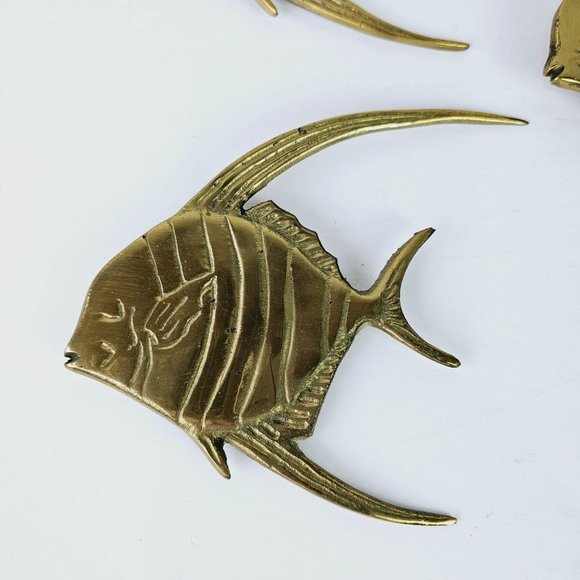 Brass Angel Fish Wall Hanging MCM Nautical Ocean Beach Decor, Set of 3 - Picture 2 of 5